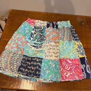 Lilly Pulitzer, patchwork, nautical beach, multi print, cotton, mini skirt small